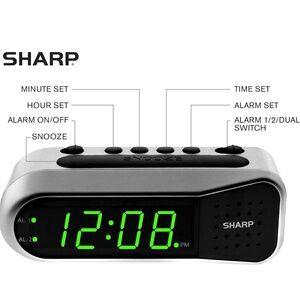 Sharp Digital Alarm Clock with Green Display
